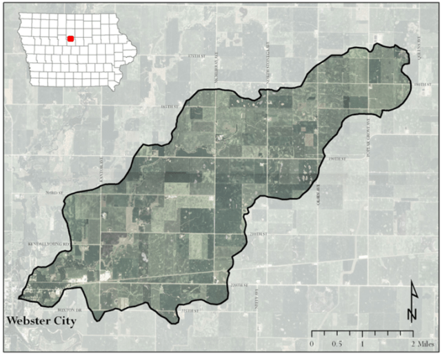 A map of Lyon's Creek Watershed, in Hamilton County IA